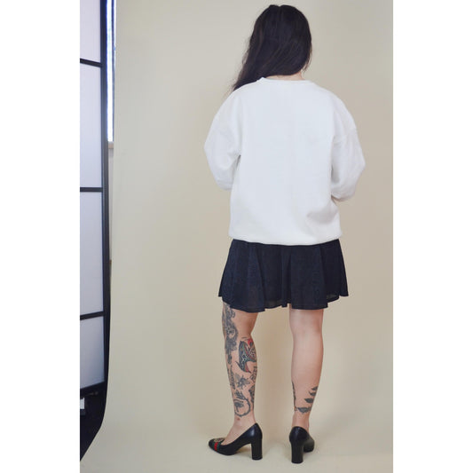 Vintage Large Portrait Sweatshirt – White Novelty Family Reunion Graphic Pullover Crewneck Sweater