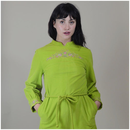 1960s Medium Jumpsuit - Vintage Bold Lime Green Wide Leg Pants One-Piece Set