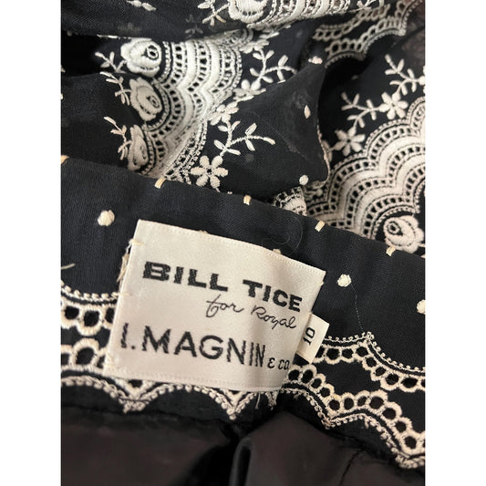 1970s Medium BILL TICE Maxi Skirt - Vintage 28 Waist White Embroidery on Sheer Navy Blue Full Skirt with Lining