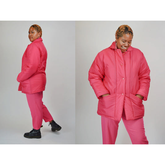 1980 XL Pink Puffy Jacket – Vintage Hot Pink Puffer Winter Coat