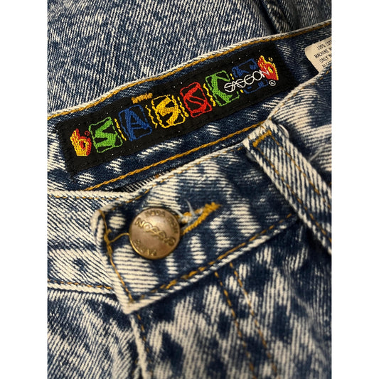 1980s Medium Denim Mini Skirt - Vintage 28 Waist Acid Wash Fitted Skirt