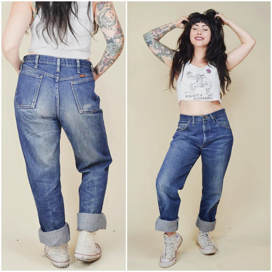 Vintage 32 Waist RUSTLER Jeans – Distressed Denim Baggy Boyfriend Mid Rise Jeans