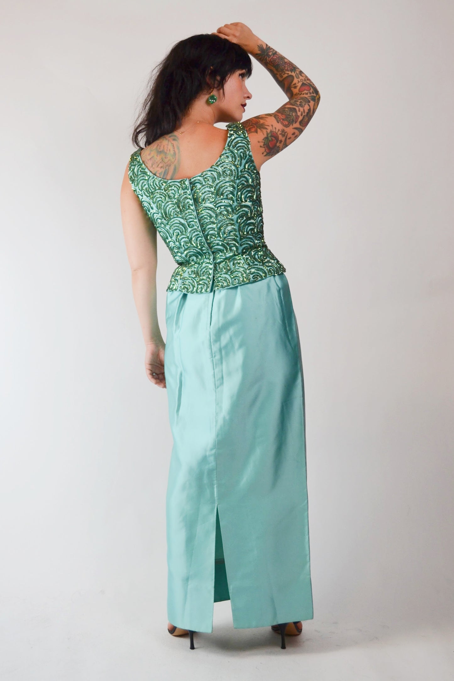 1960's Sequin Gown Vintage Mermaid Dress Selected by Old Moon Vintage