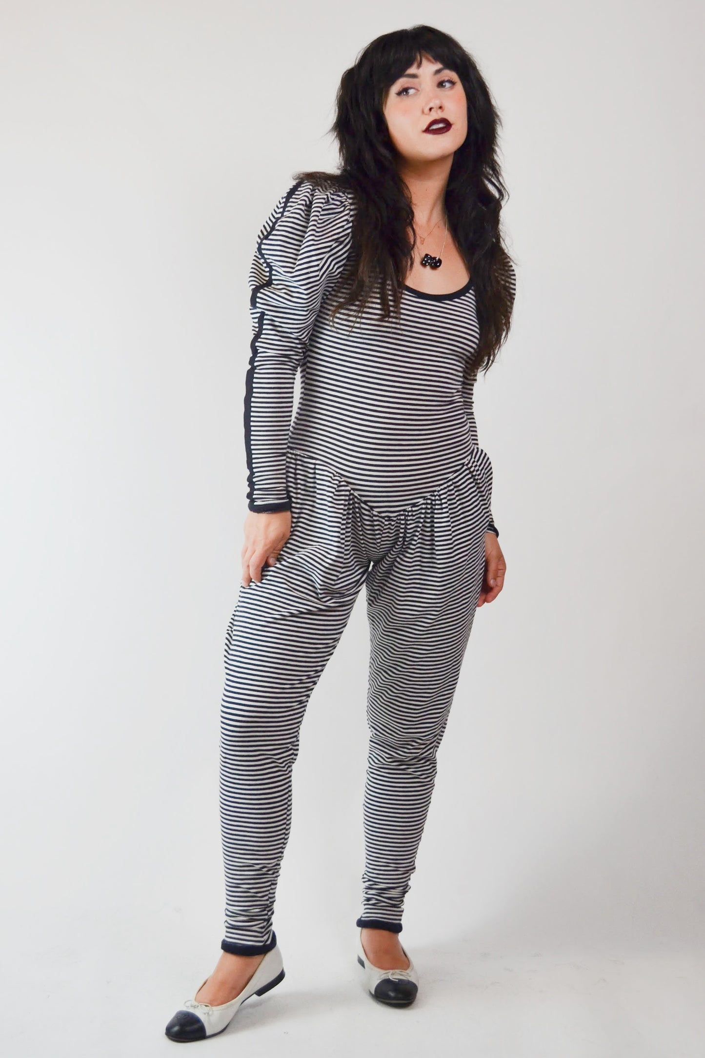1980's BETSEY JOHNSON PUNK Label Stripe Jumpsuit Selected by Old Moon Vintage