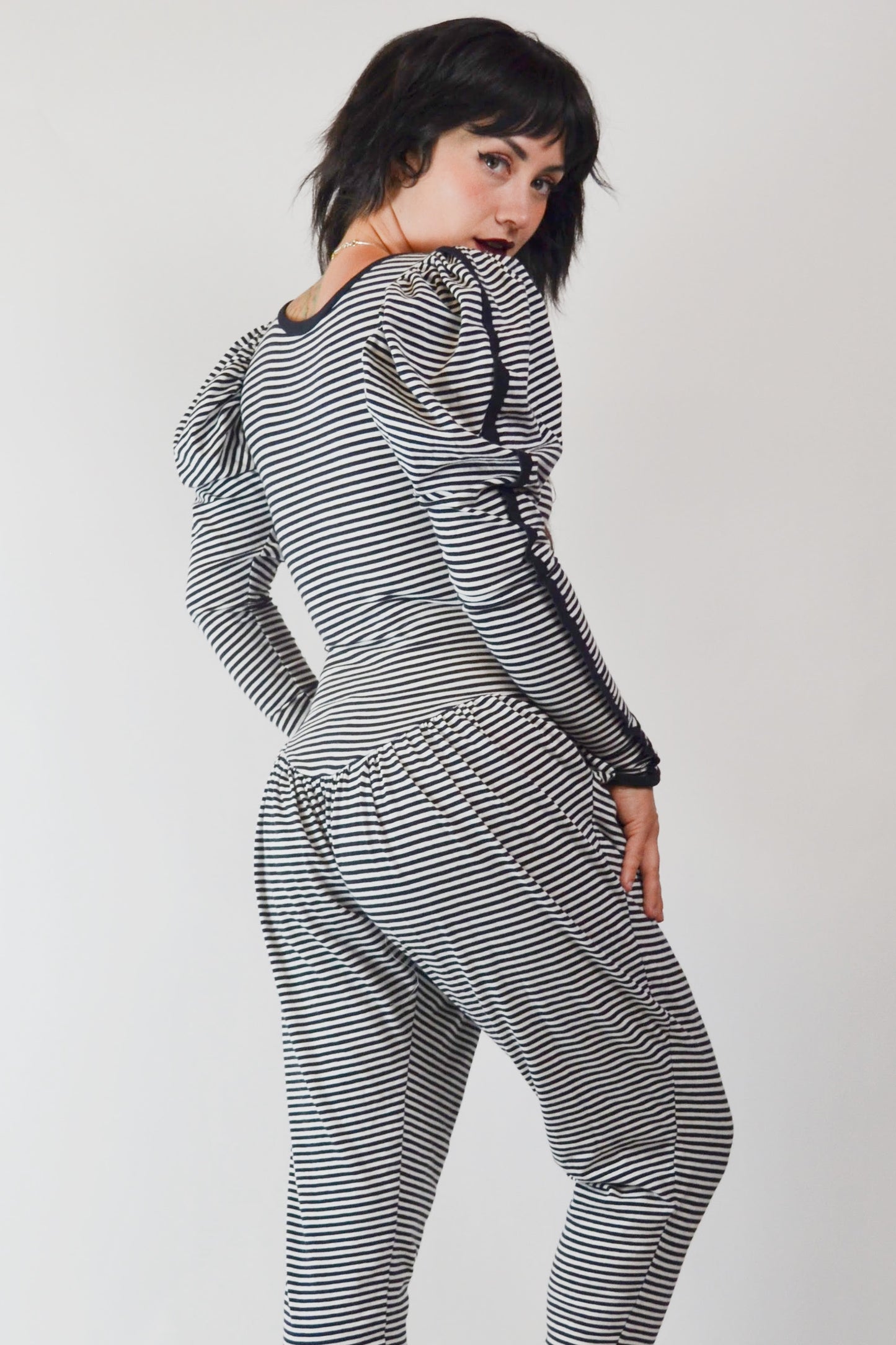 1980's BETSEY JOHNSON PUNK Label Stripe Jumpsuit Selected by Old Moon Vintage