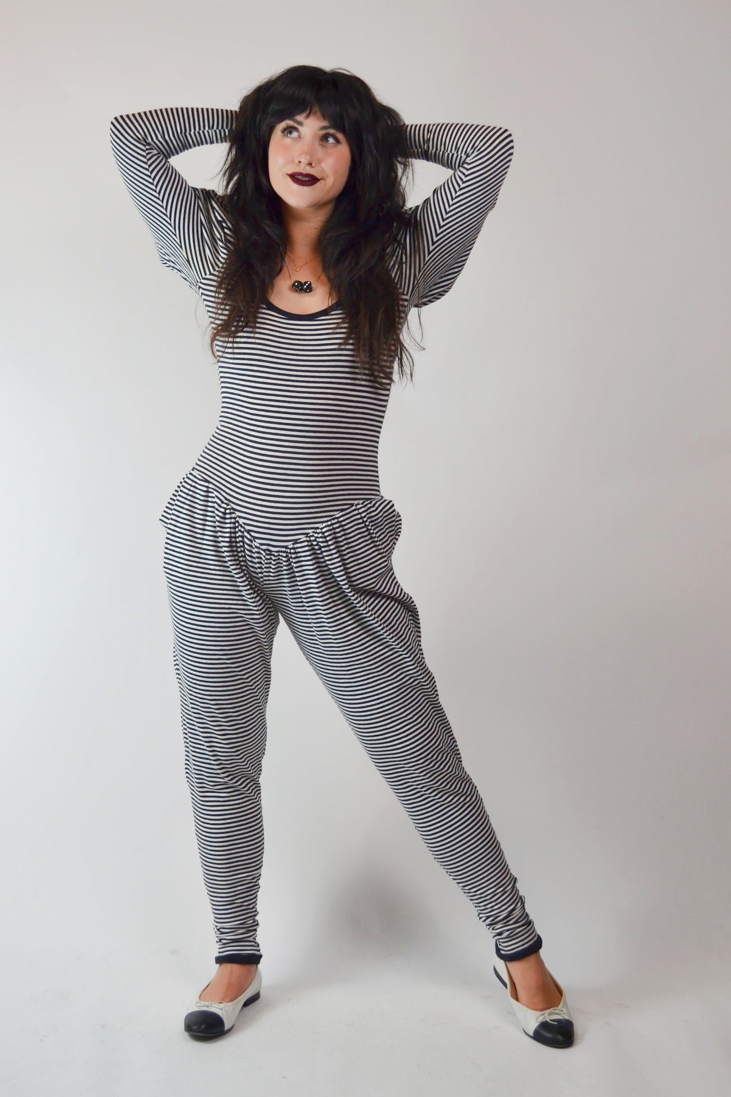 1980's BETSEY JOHNSON PUNK Label Stripe Jumpsuit Selected by Old Moon Vintage