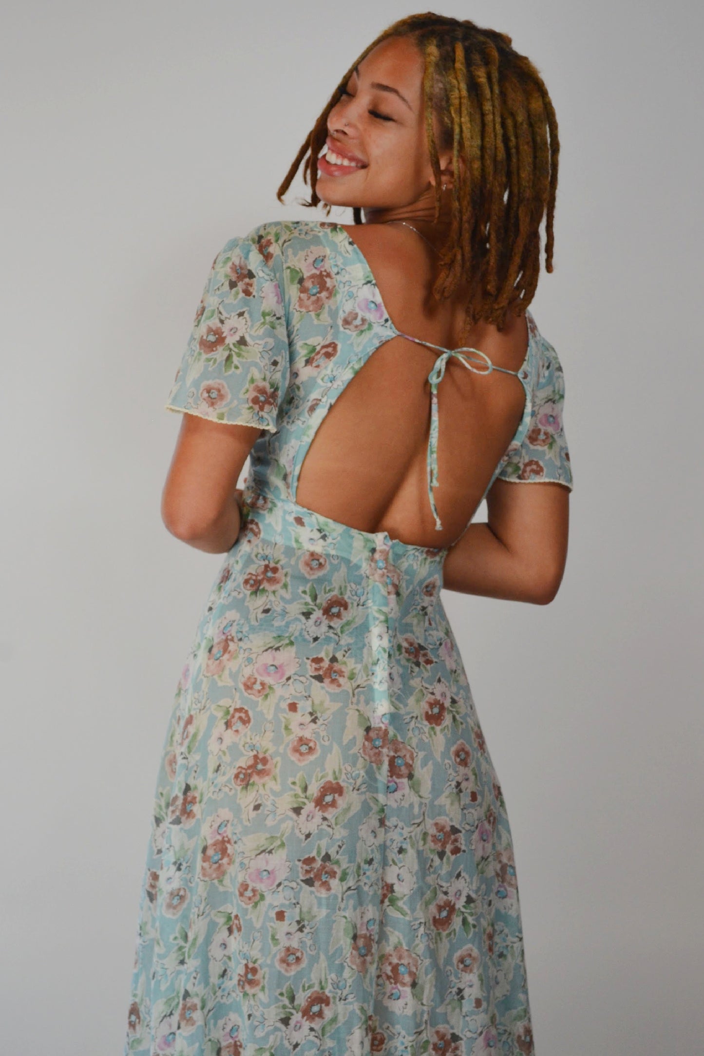 1970's Floral Fairy Sheer Vintage Maxi Dress Selected by Old Moon Vintage