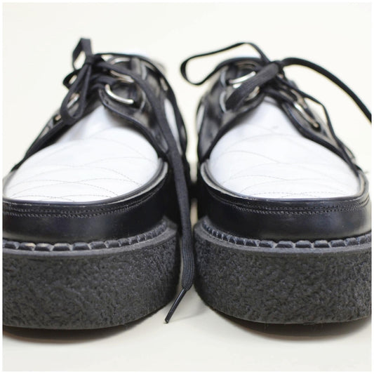 1990s 7 Men's CREEPER Platform Shoes - Vintage Black and White Chunky Loafers