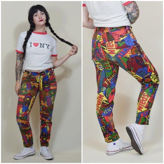 1960s 26 Waist Jeans - Vintage Pop Art Mod Colorful Travel Pants