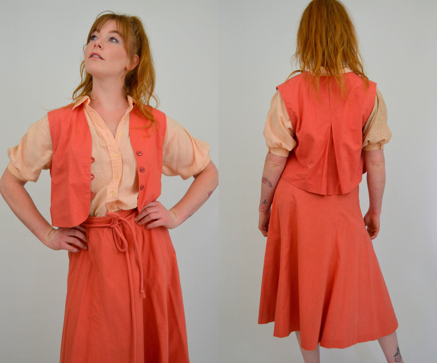 Small 1960s Dress Set Vintage 60s Boho 3 Piece Set Summer Outfit Skirt Vest and Blouse