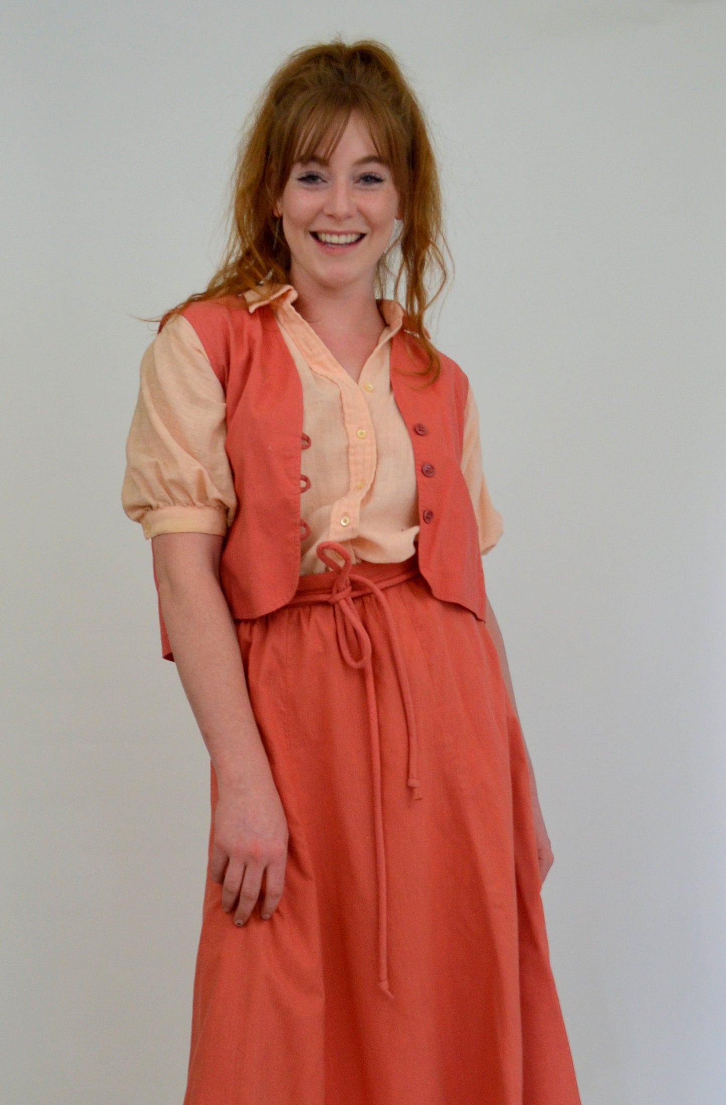Small 1960s Dress Set Vintage 60s Boho 3 Piece Set Summer Outfit Skirt Vest and Blouse