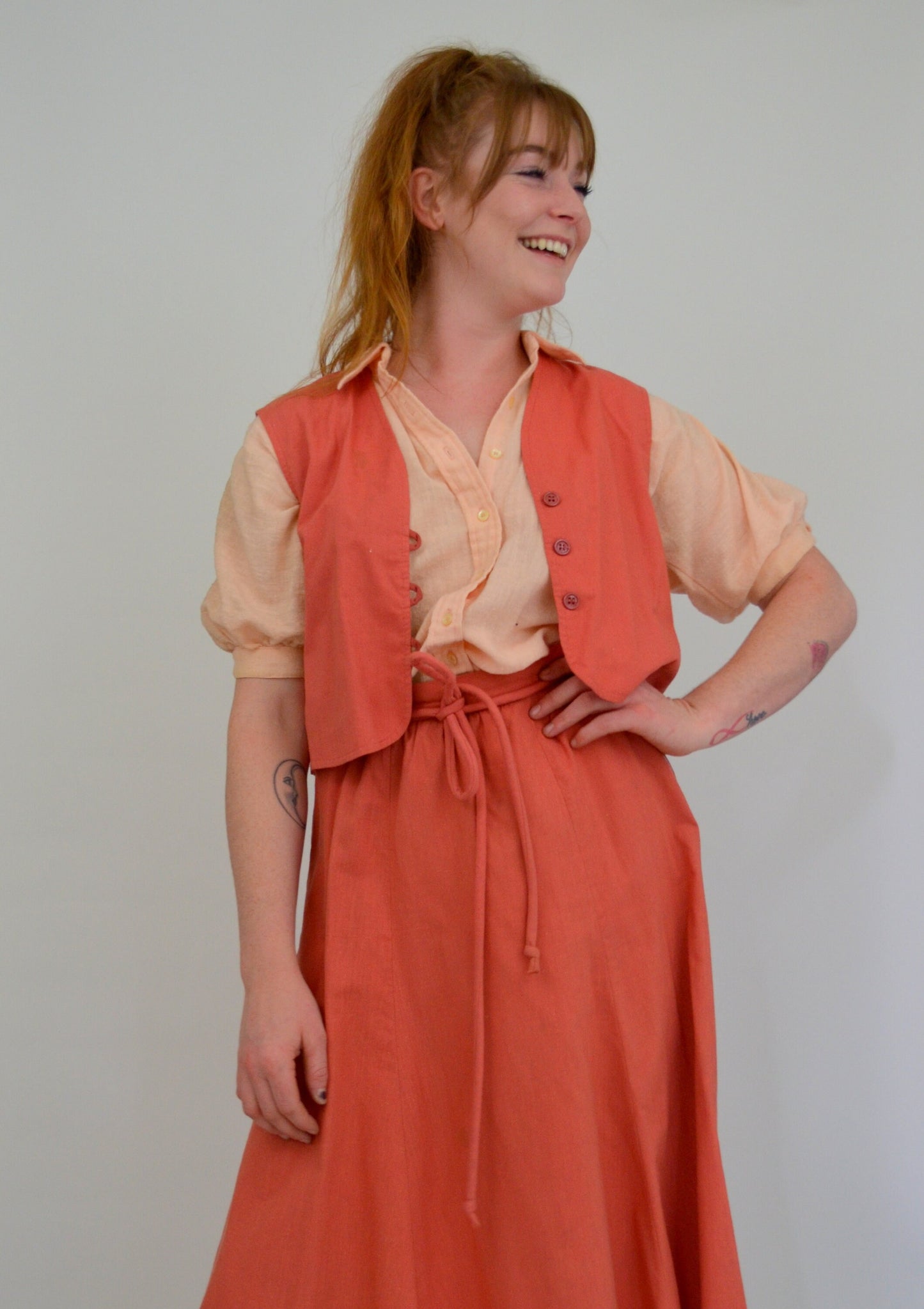 Small 1960s Dress Set Vintage 60s Boho 3 Piece Set Summer Outfit Skirt Vest and Blouse