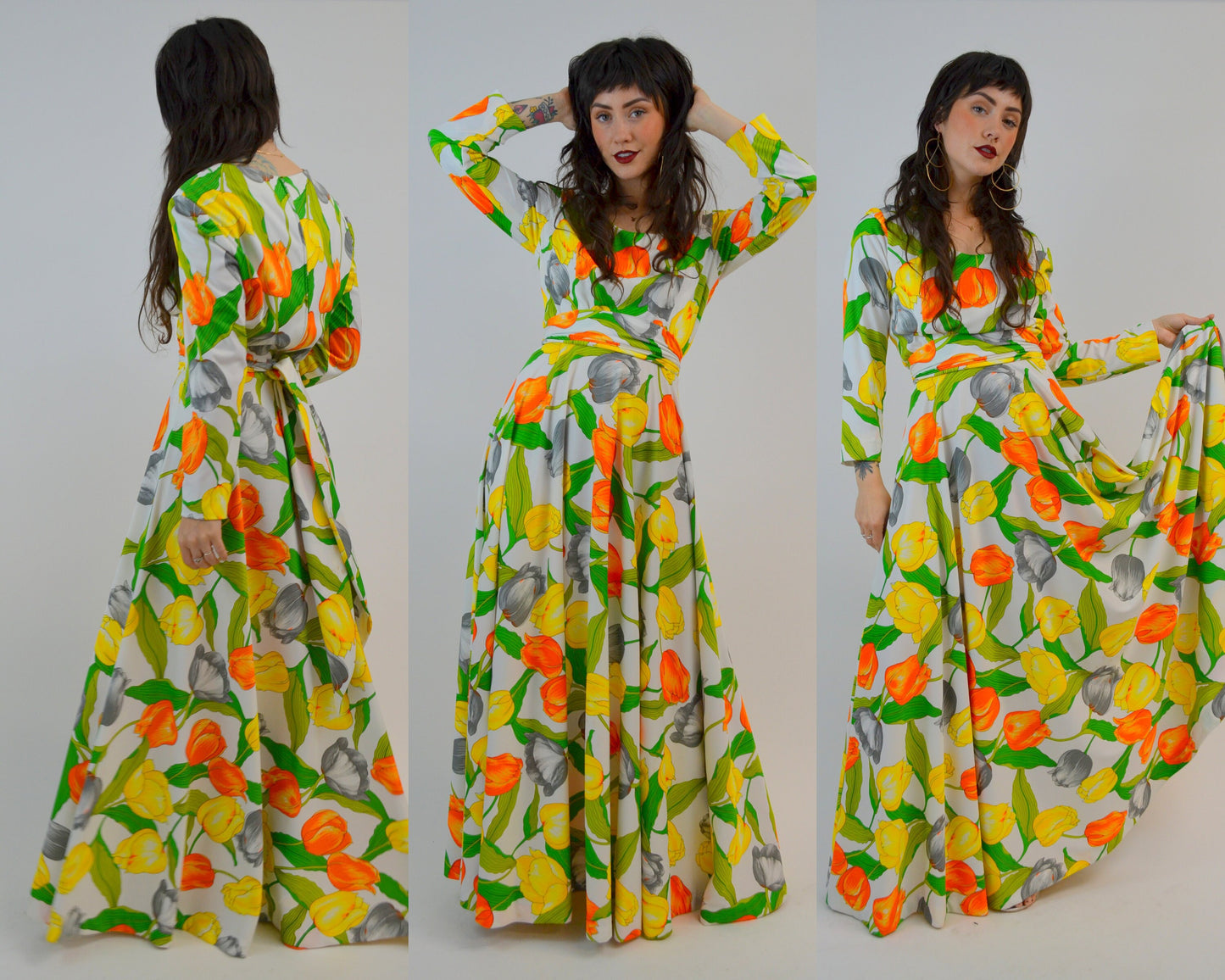SMALL MEDIUM 1970s Vintage Tulip Designer Dress