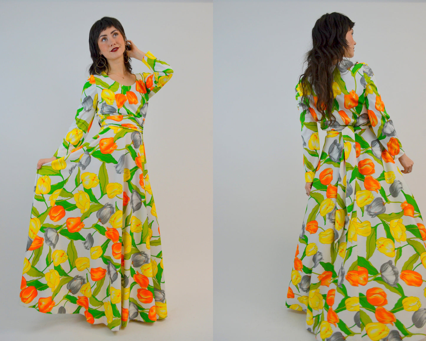 SMALL MEDIUM 1970s Vintage Tulip Designer Dress