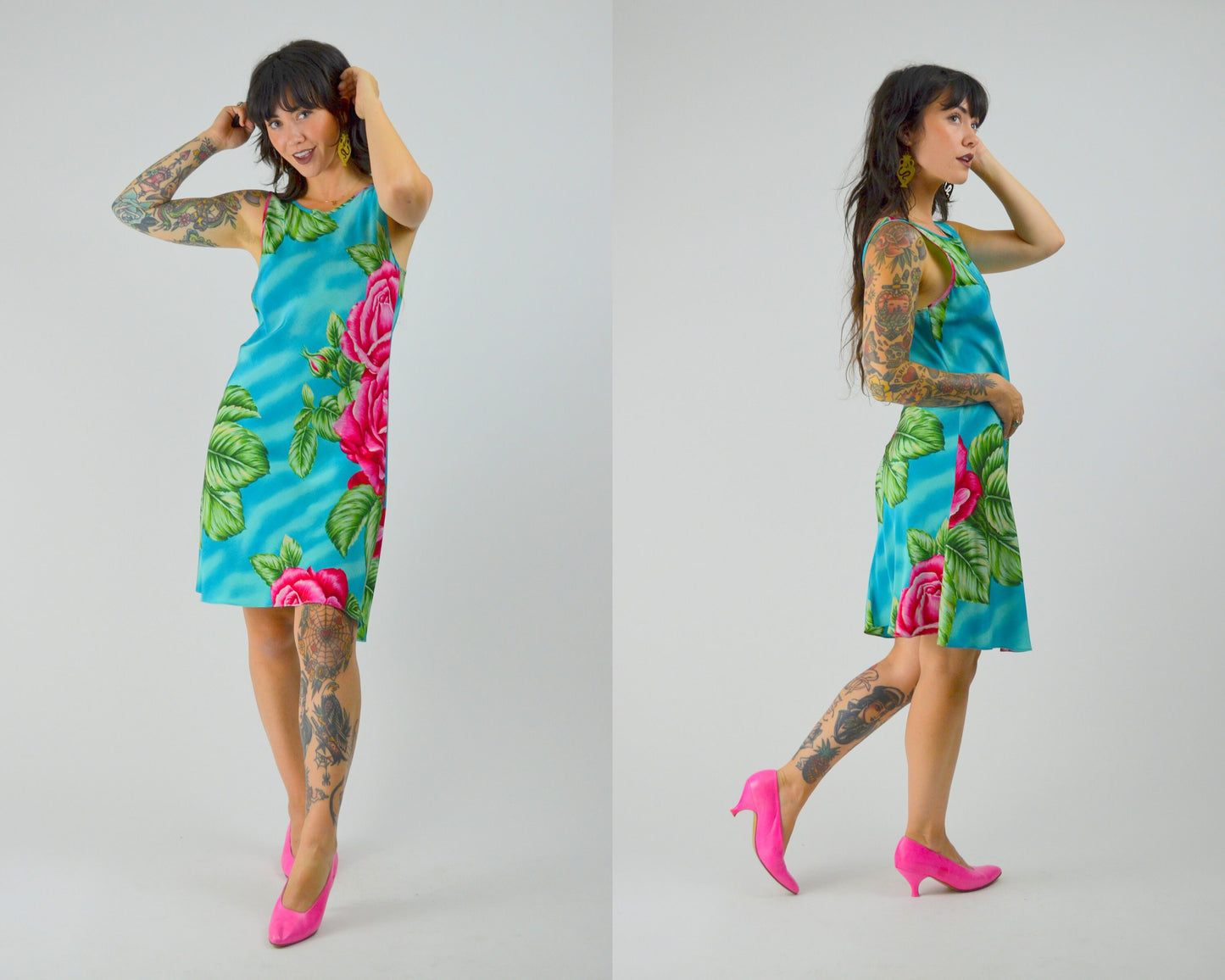 Small BETSEY JOHNSON Vintage Dress 1990s Floral Mini Dress 90 Tropical Summer Dress