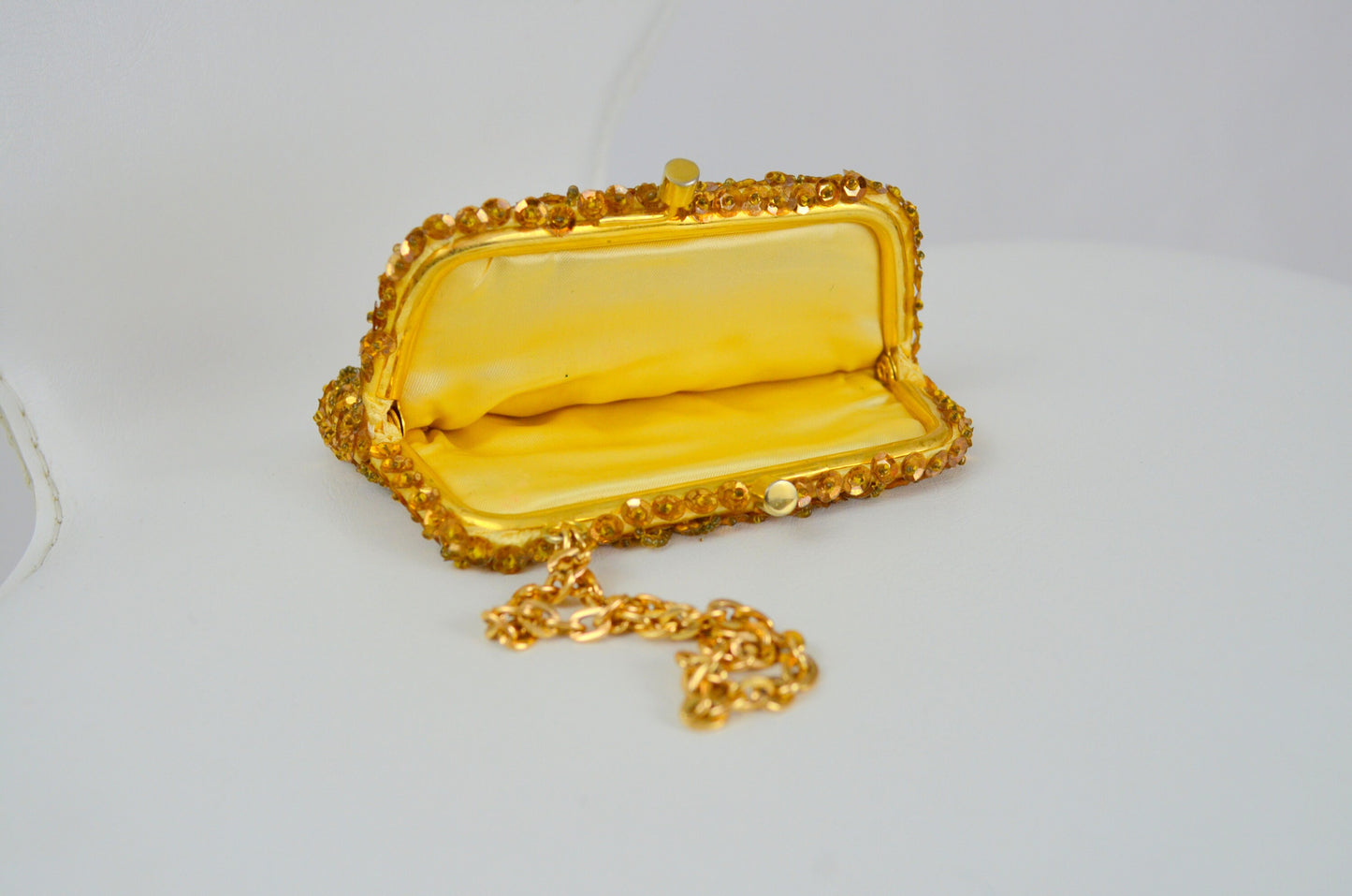 1960s Mini Coin Purse Vintage Golden Sequin Pouch Small Purse 60s Coin Bag