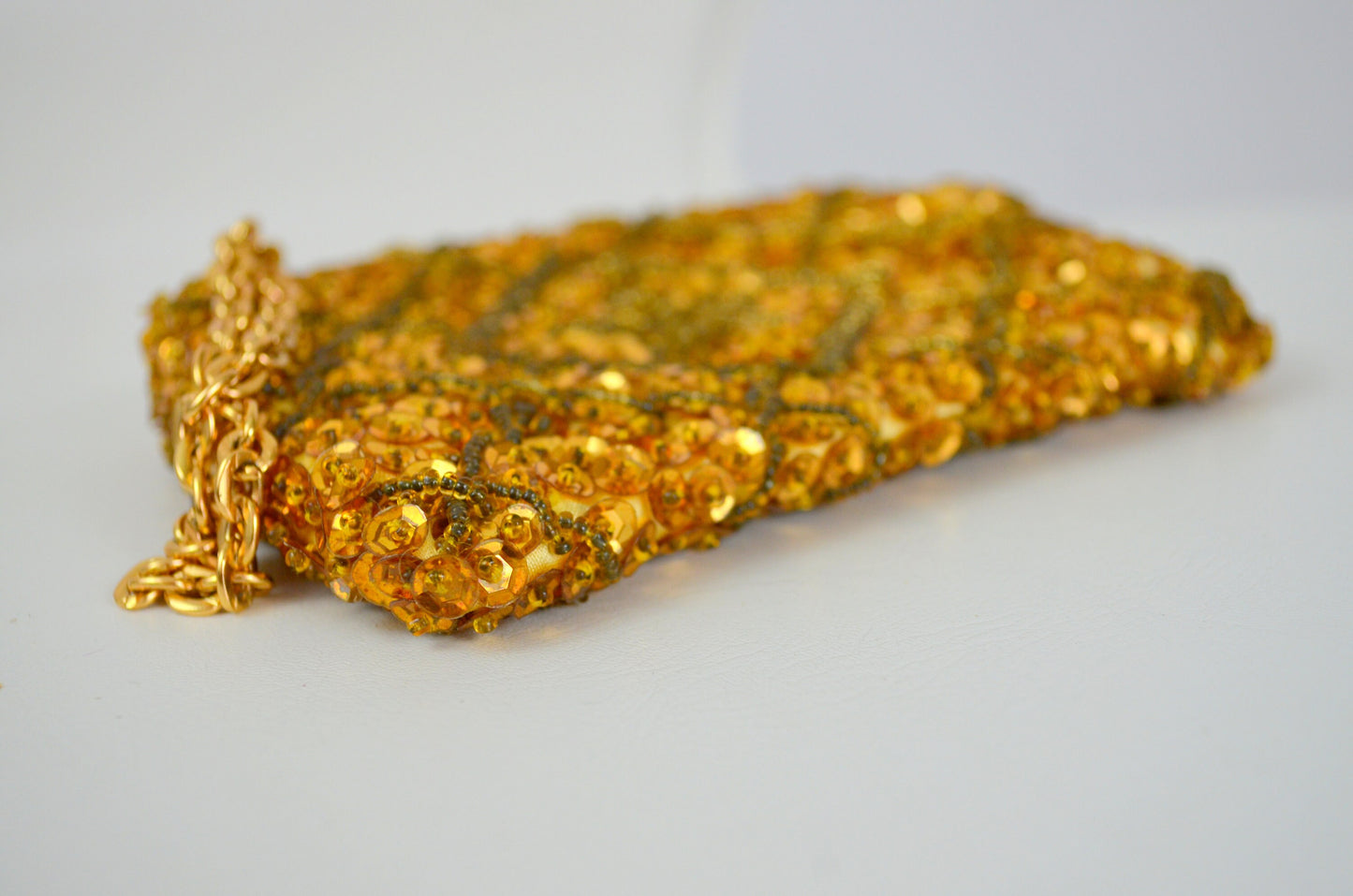 1960s Mini Coin Purse Vintage Golden Sequin Pouch Small Purse 60s Coin Bag