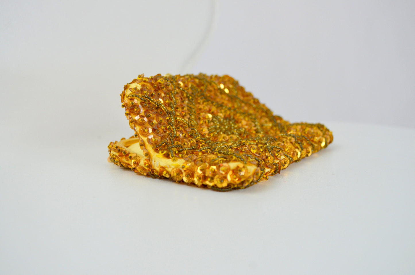 1960s Mini Coin Purse Vintage Golden Sequin Pouch Small Purse 60s Coin Bag