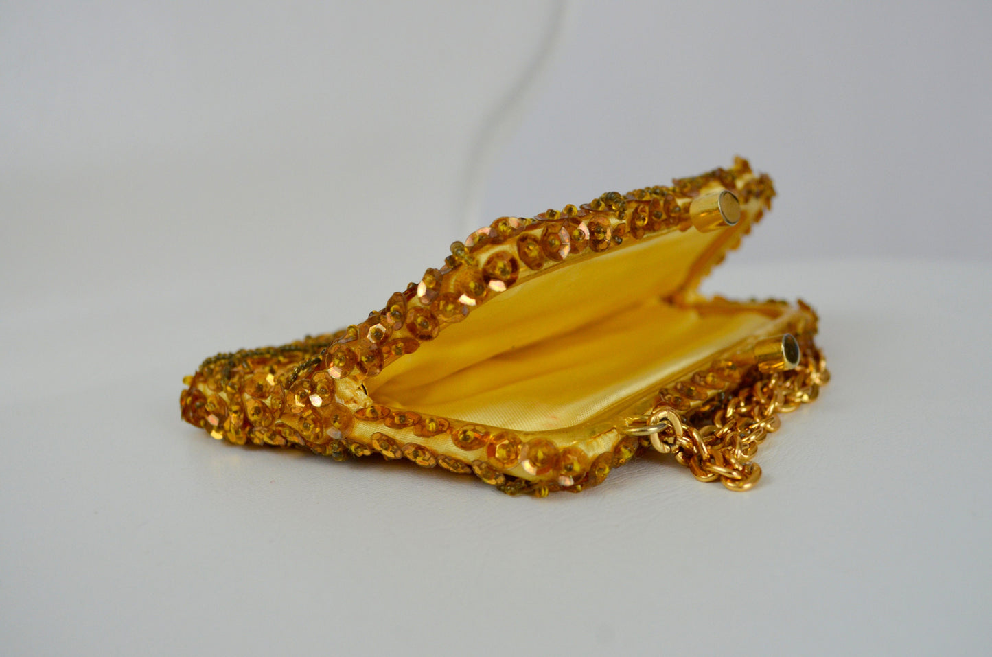 1960s Mini Coin Purse Vintage Golden Sequin Pouch Small Purse 60s Coin Bag
