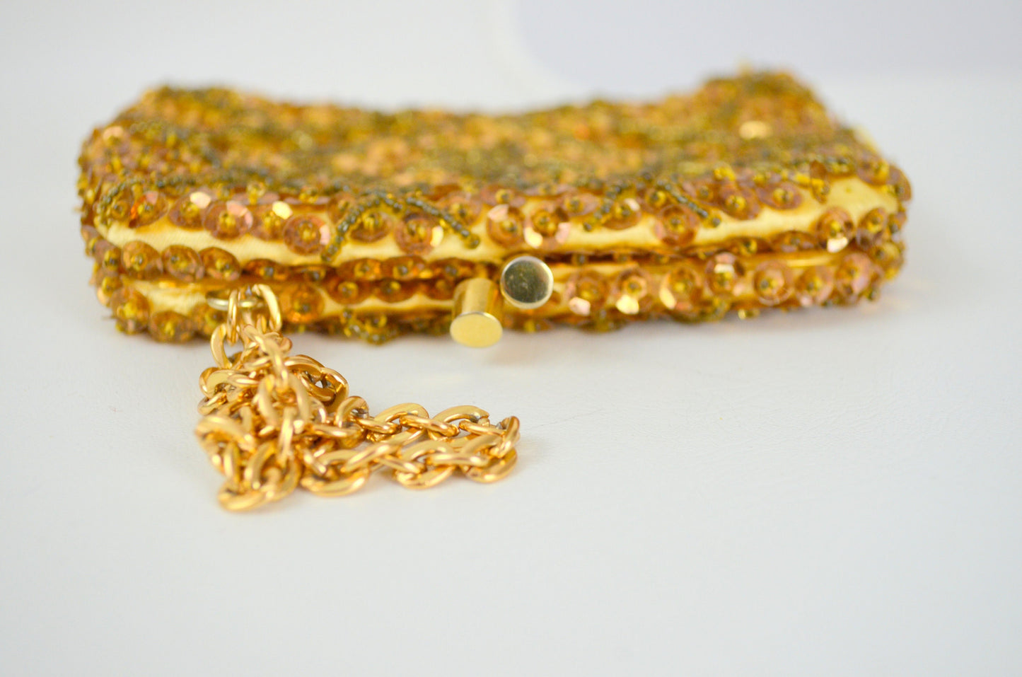 1960s Mini Coin Purse Vintage Golden Sequin Pouch Small Purse 60s Coin Bag