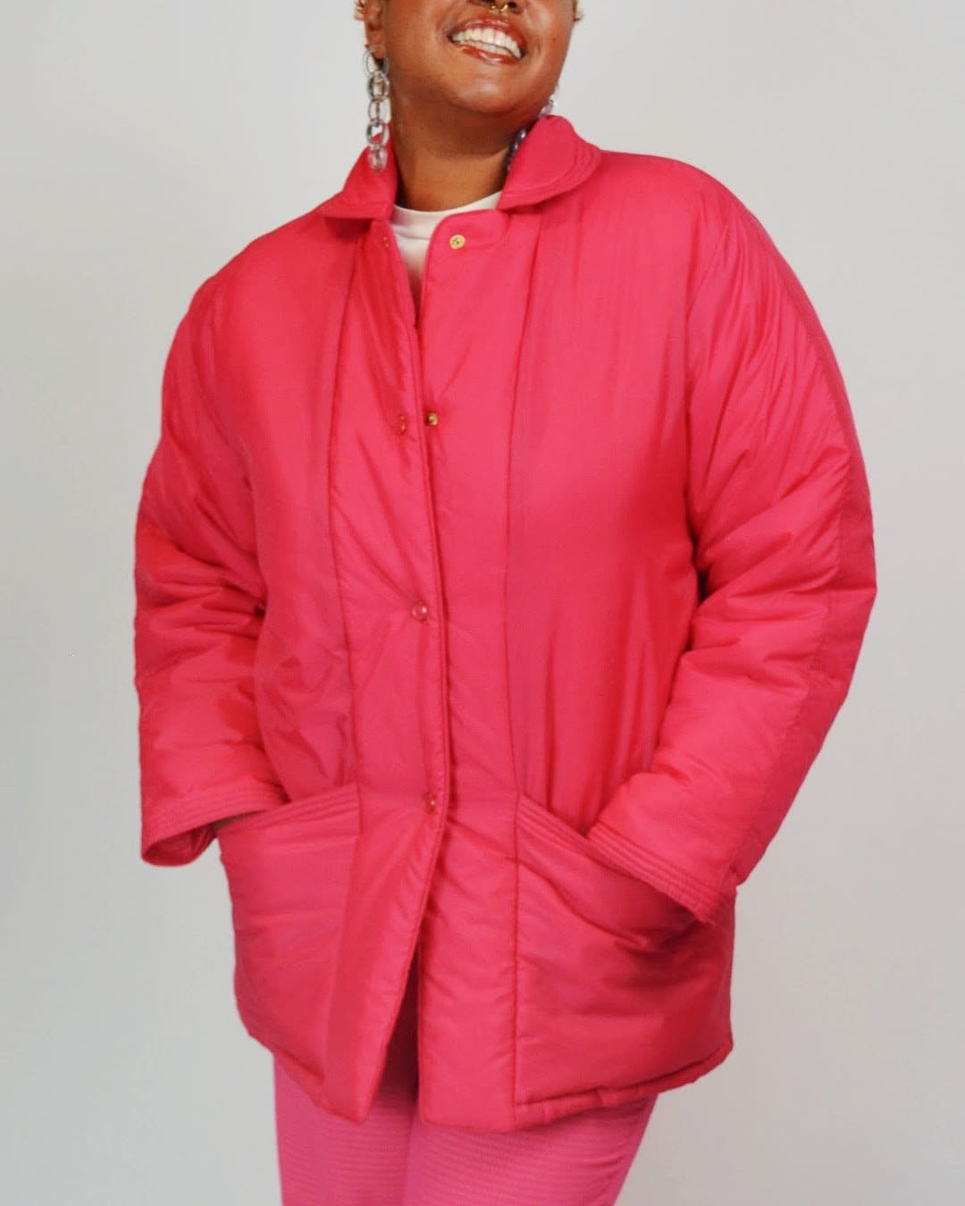 1980 Pink Puffy Coat Vintage Oversized Fit - LARGE / XL