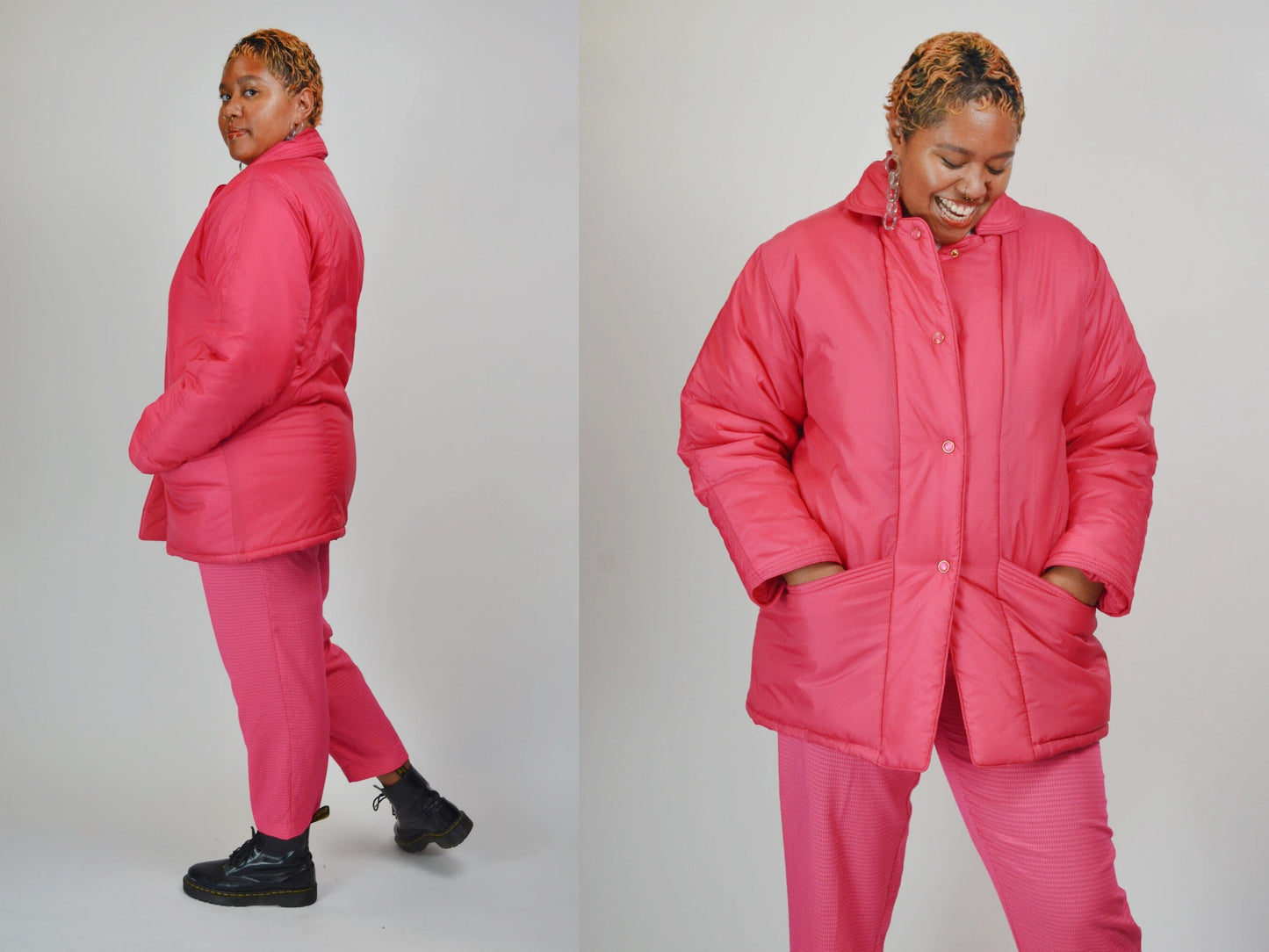 1980 Pink Puffy Coat Vintage Oversized Fit - LARGE / XL