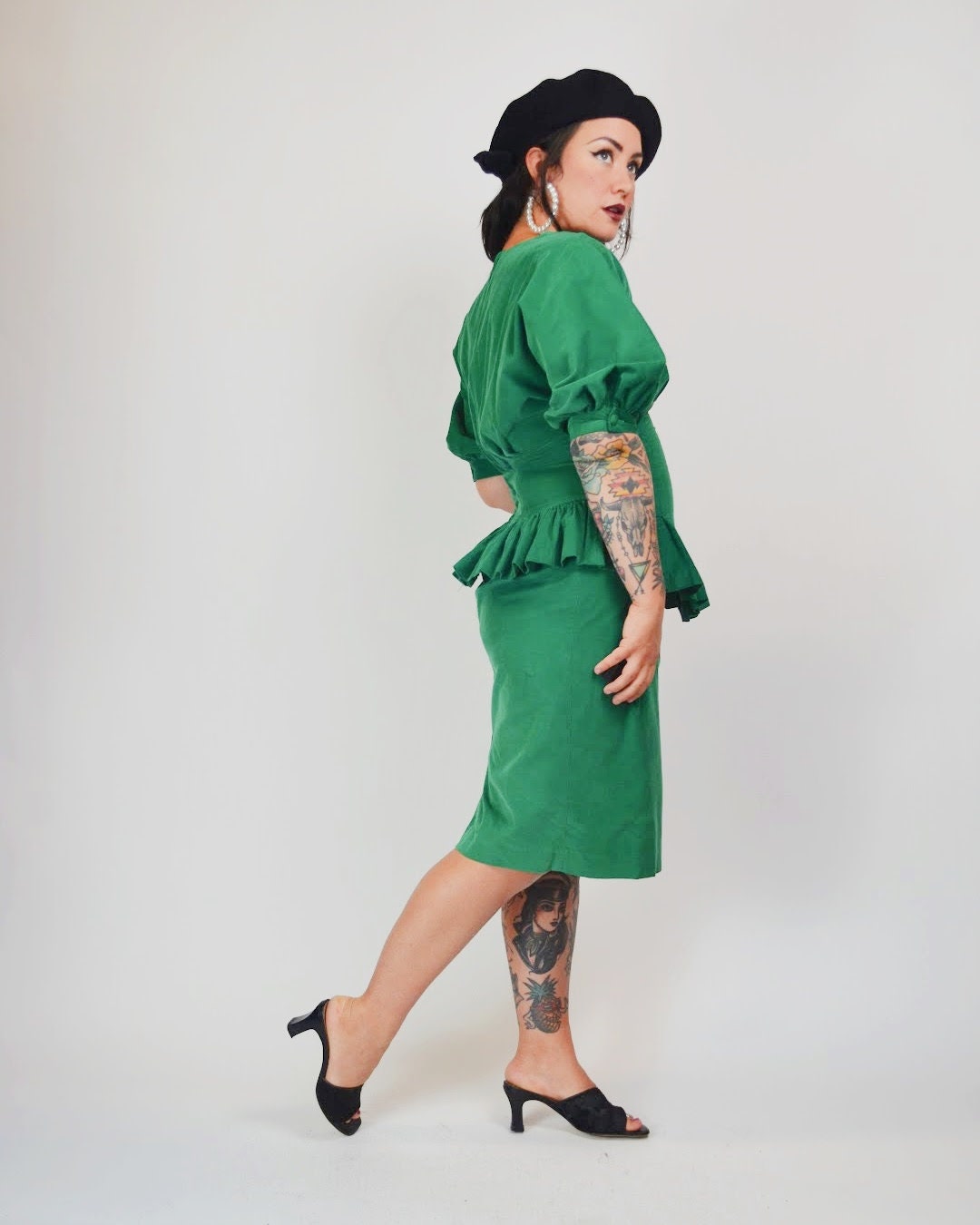 medium - 1980s Green COURDUROY Dress