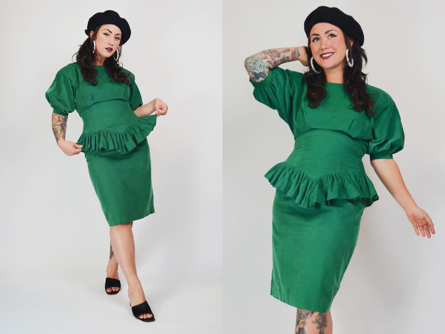 medium - 1980s Green COURDUROY Dress