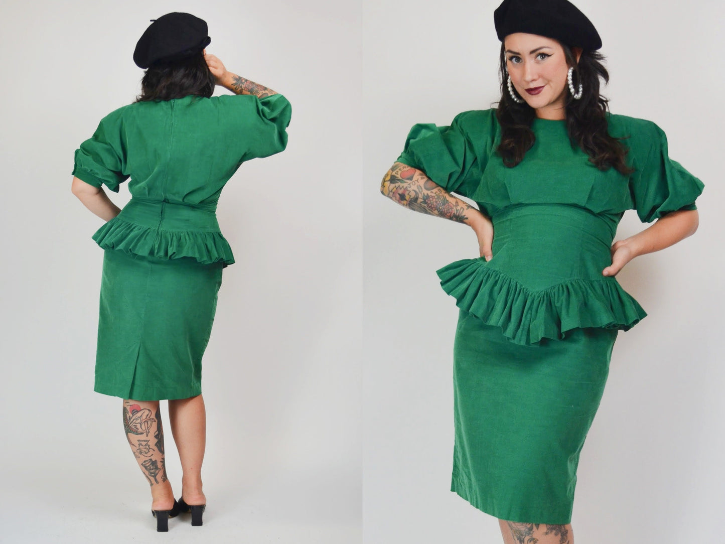 medium - 1980s Green COURDUROY Dress