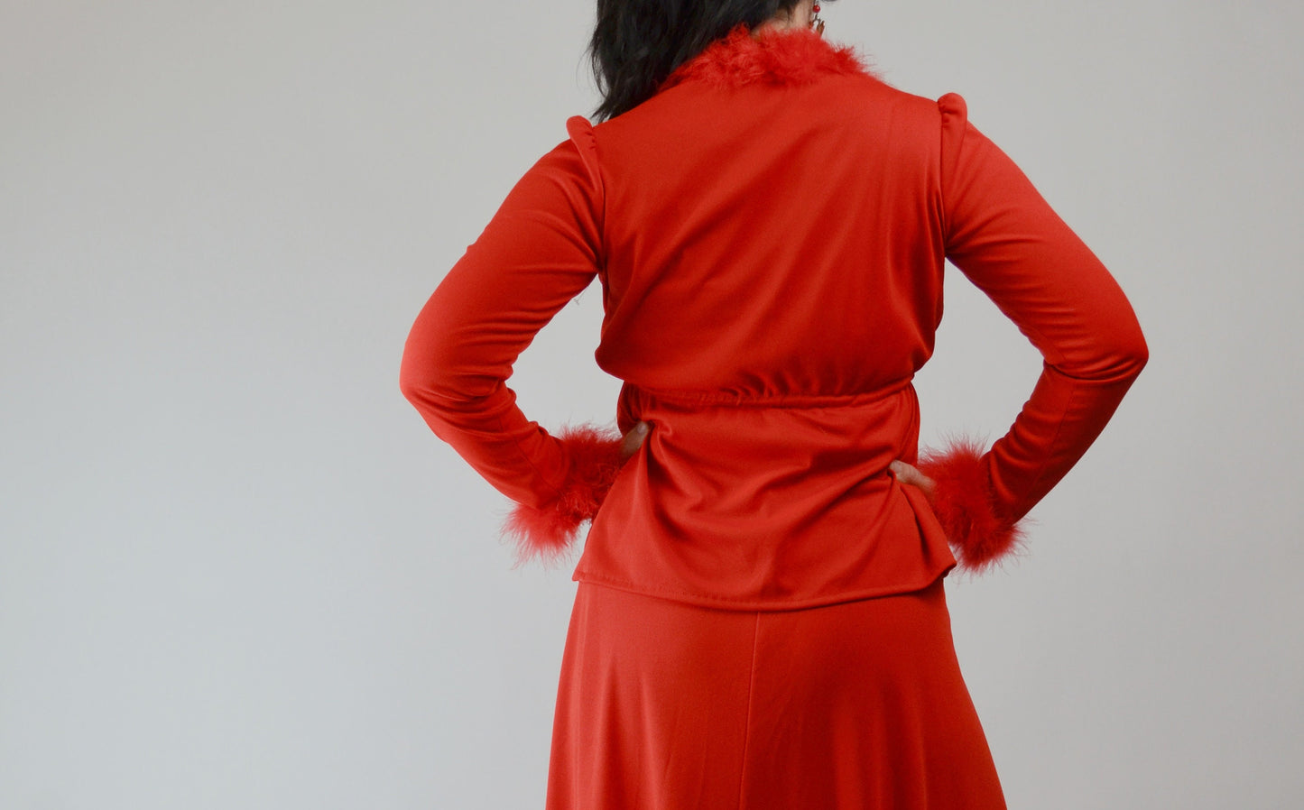 Small - 1970s Red Feather Maxi Disco Dress Vintage Valentine - XS