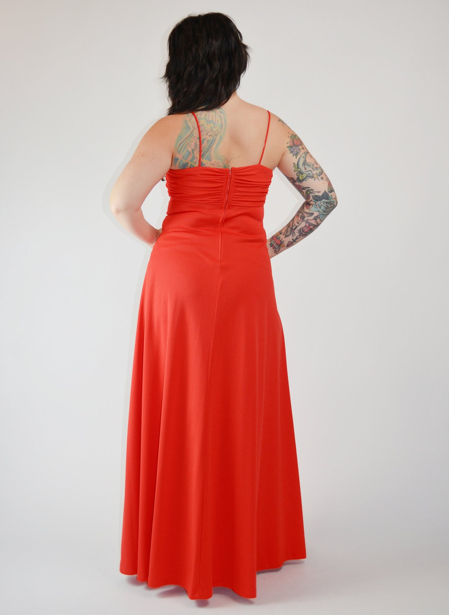 Small - 1970s Red Feather Maxi Disco Dress Vintage Valentine - XS