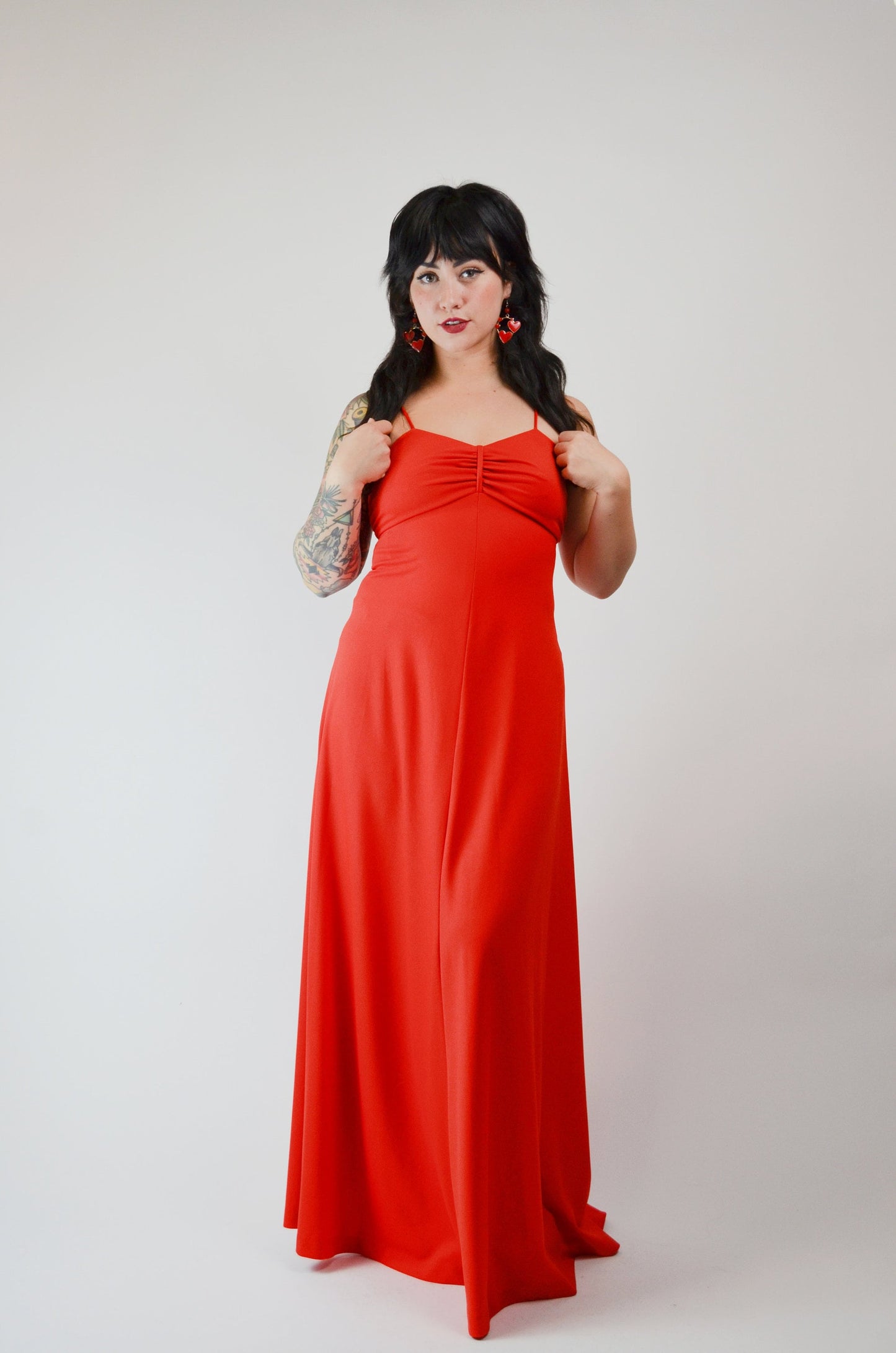 Small - 1970s Red Feather Maxi Disco Dress Vintage Valentine - XS