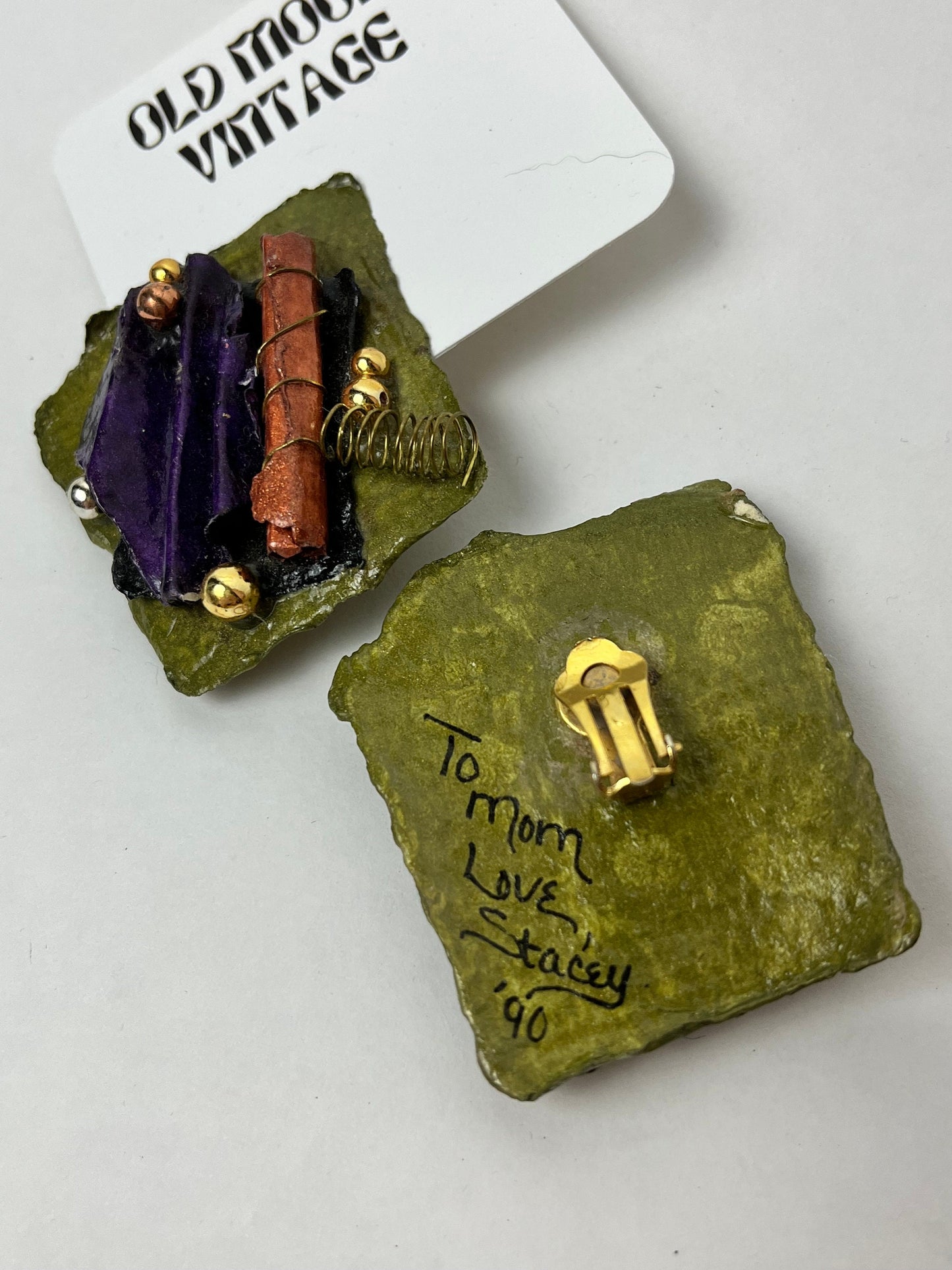1990s Vintage Clip On Earrings " To Mom "