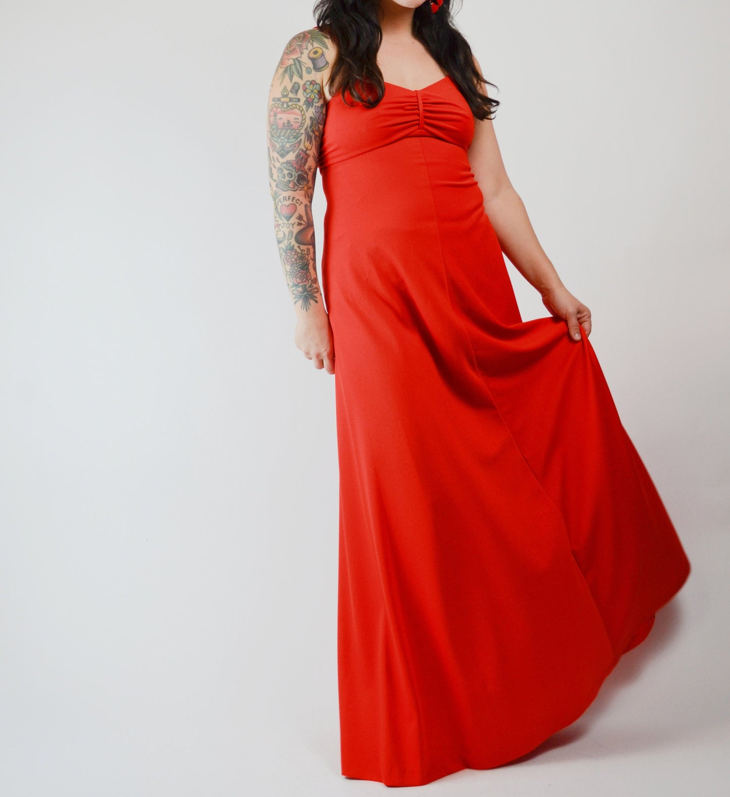 Small - 1970s Red Feather Maxi Disco Dress Vintage Valentine - XS