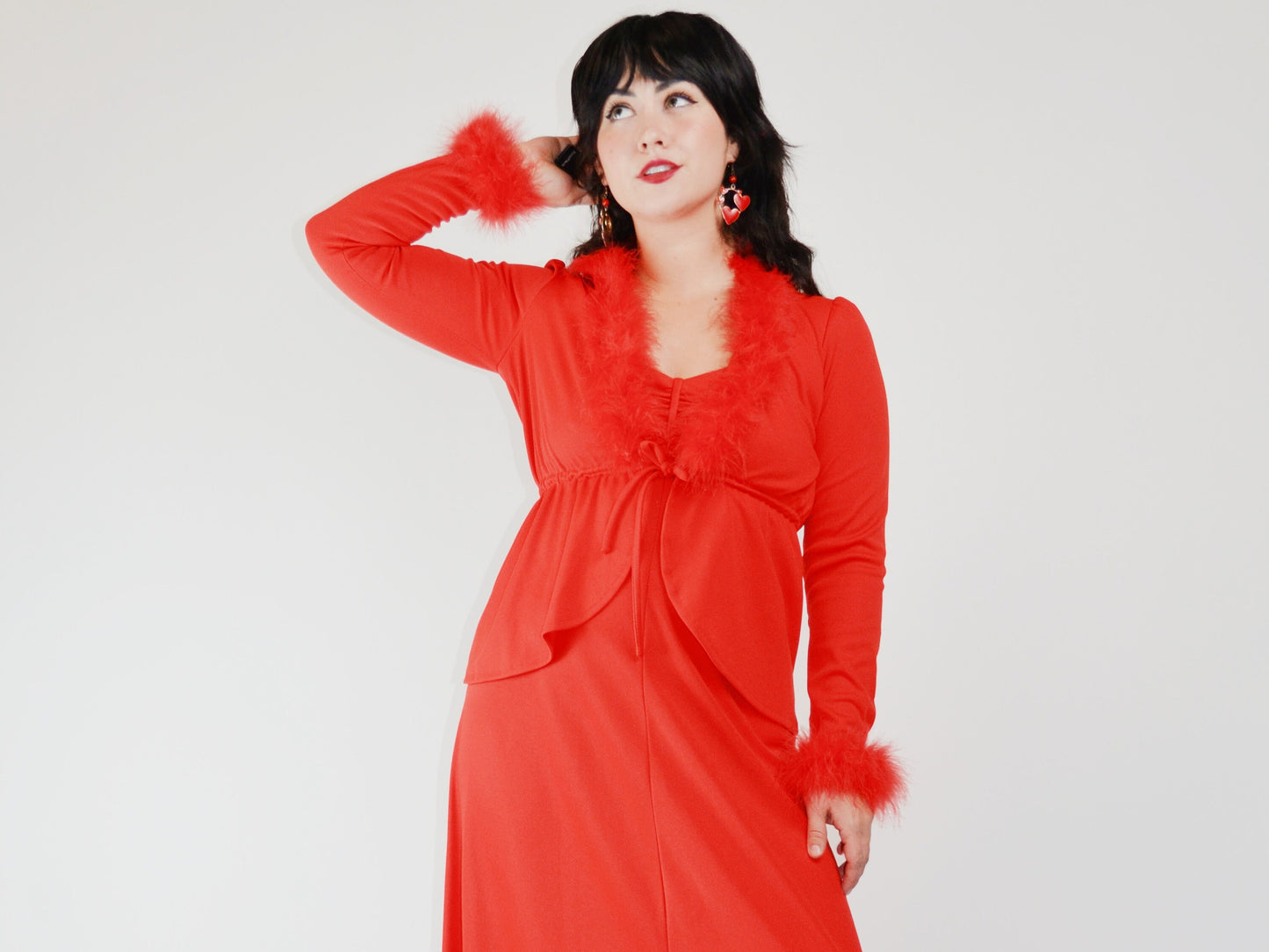 Small - 1970s Red Feather Maxi Disco Dress Vintage Valentine - XS