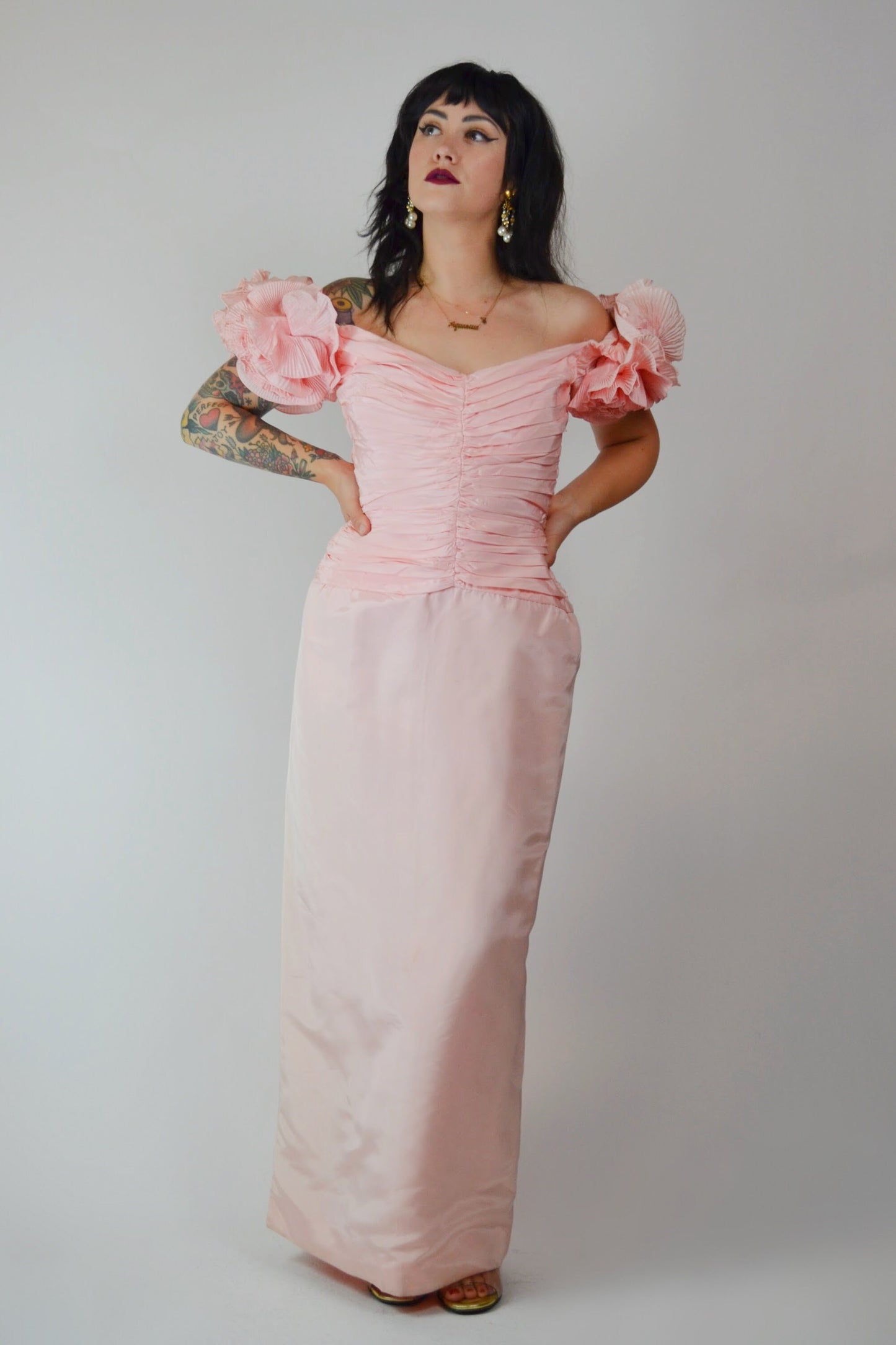 1980s Pink Tadashi Evening Gown - Small