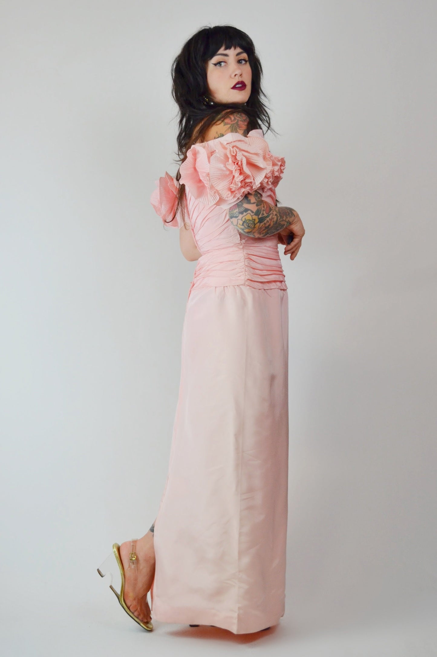 1980s Pink Tadashi Evening Gown - Small