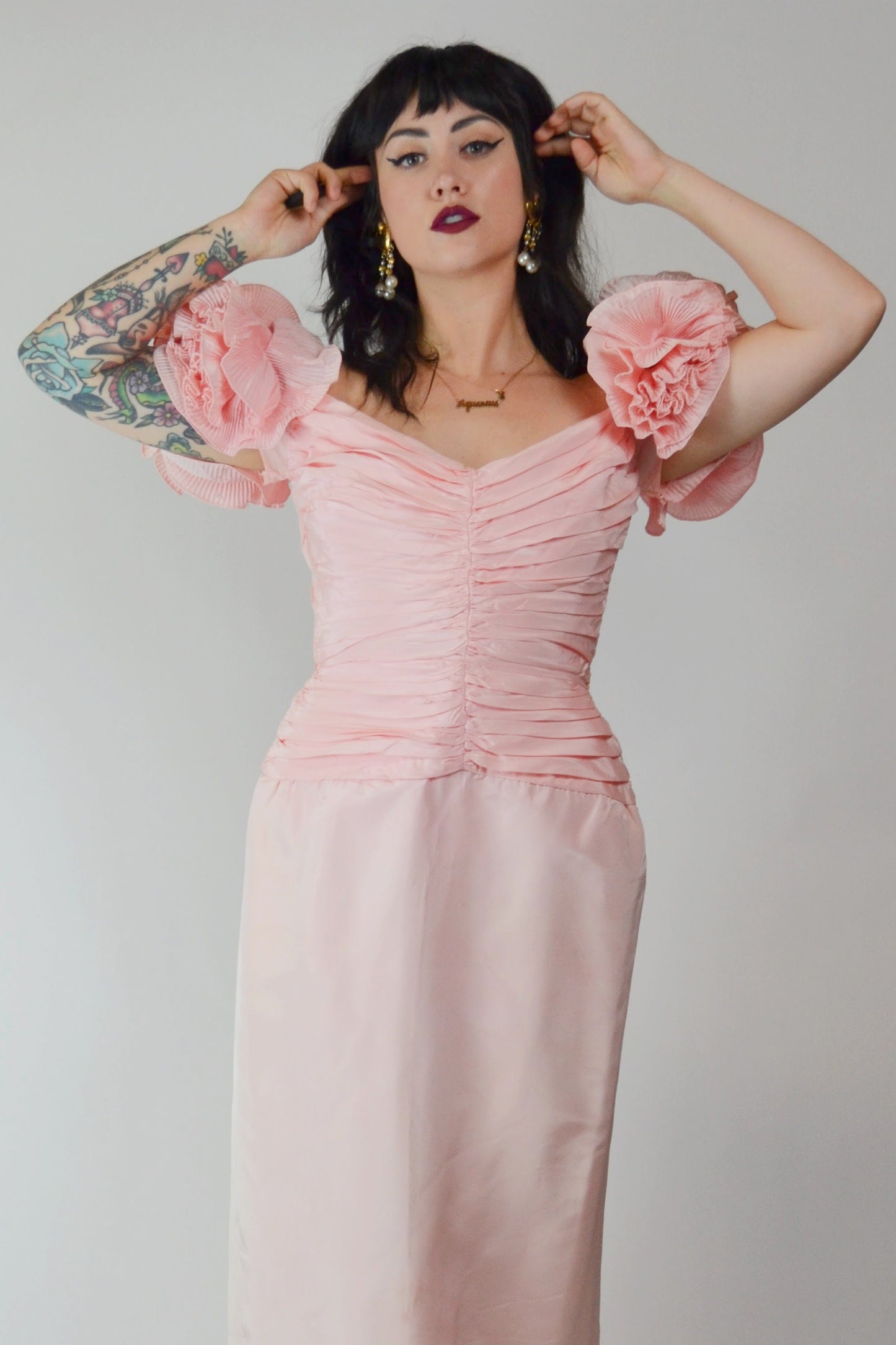 1980s Pink Tadashi Evening Gown - Small