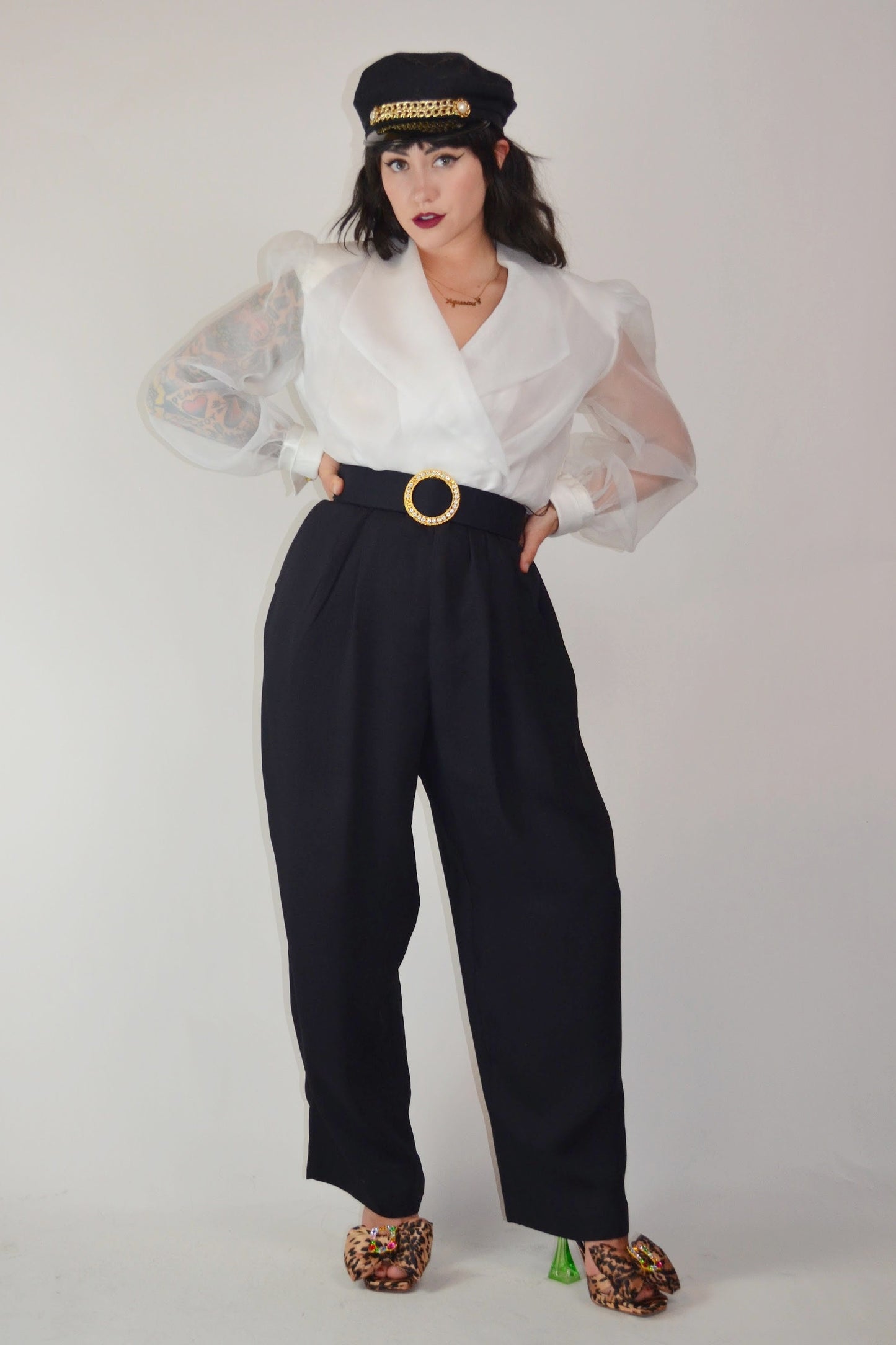 1980s Jumpsuit Vintage Black and White Dramatic Blouse - Medium