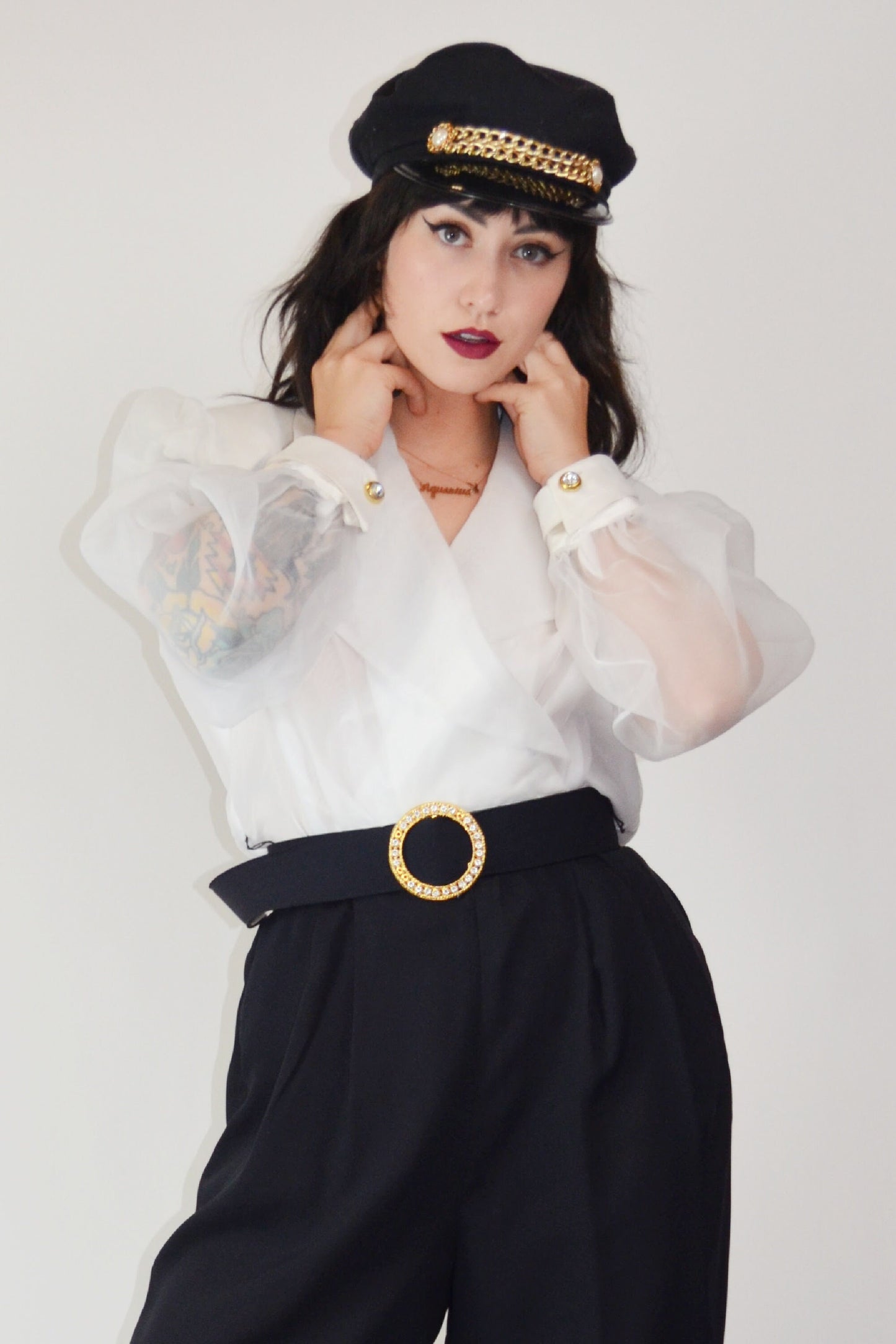 1980s Jumpsuit Vintage Black and White Dramatic Blouse - Medium