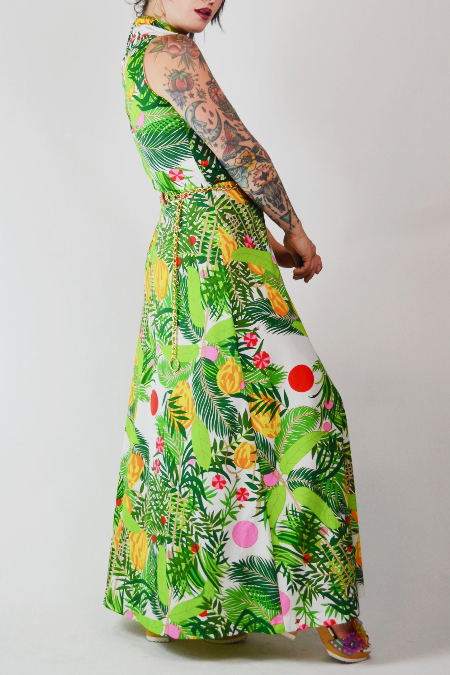 1970s Vintage Jungle Print Maxi Dress - Small - Medium