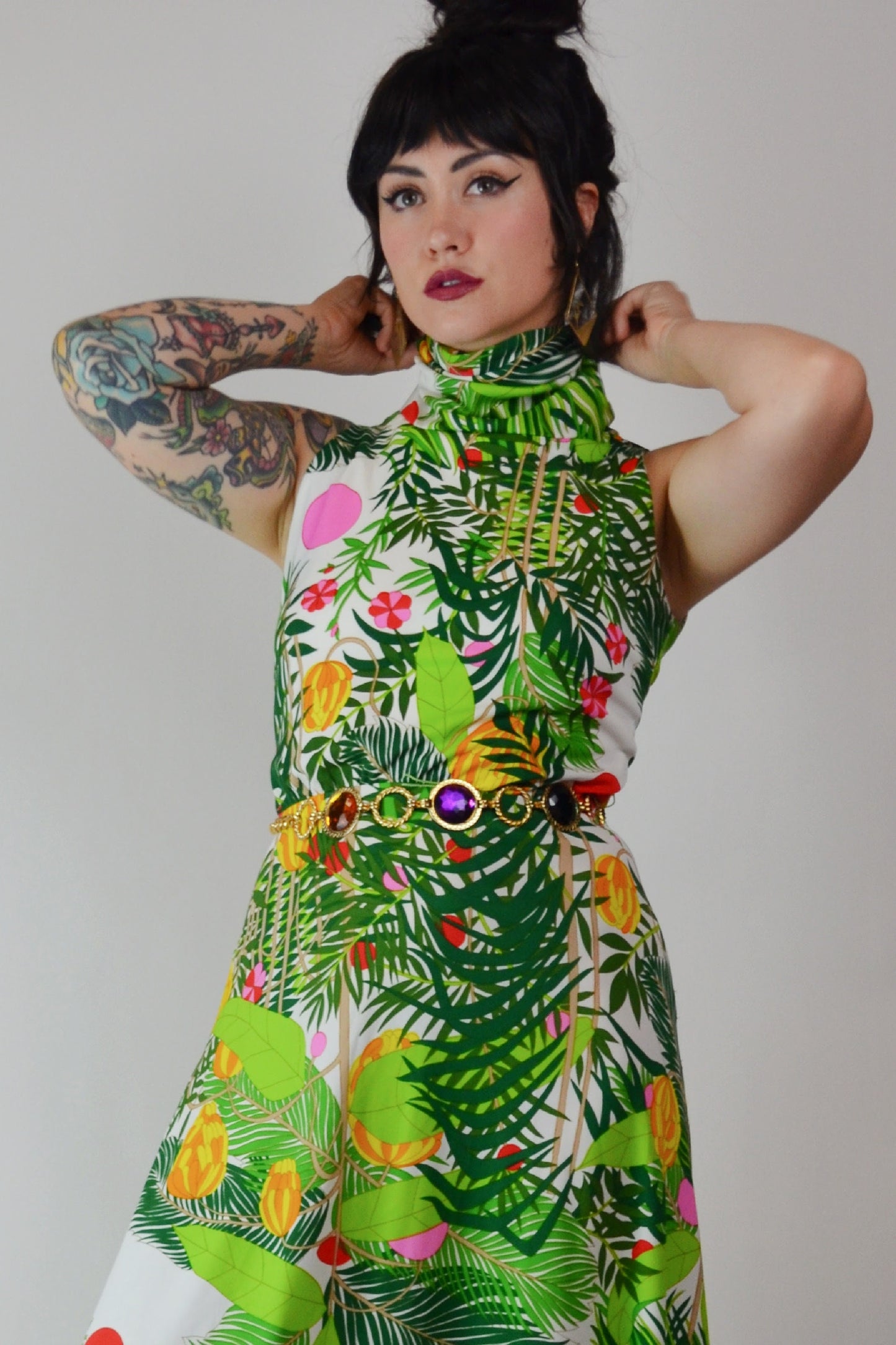 1970s Vintage Jungle Print Maxi Dress - Small - Medium