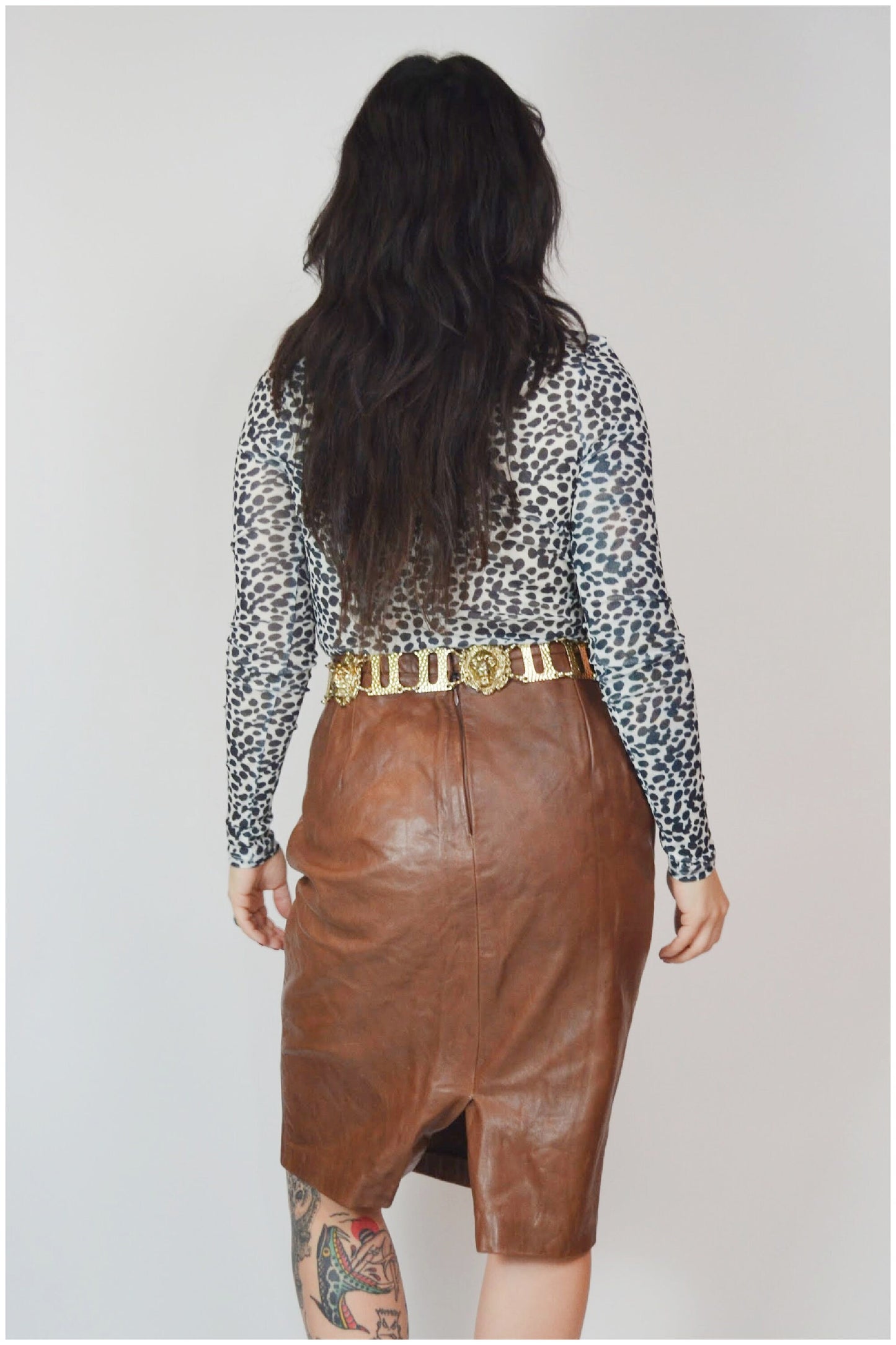 28 waist - 1980s GLORIA SACHS Brown Leather Wiggle Skirt Vintage 80s