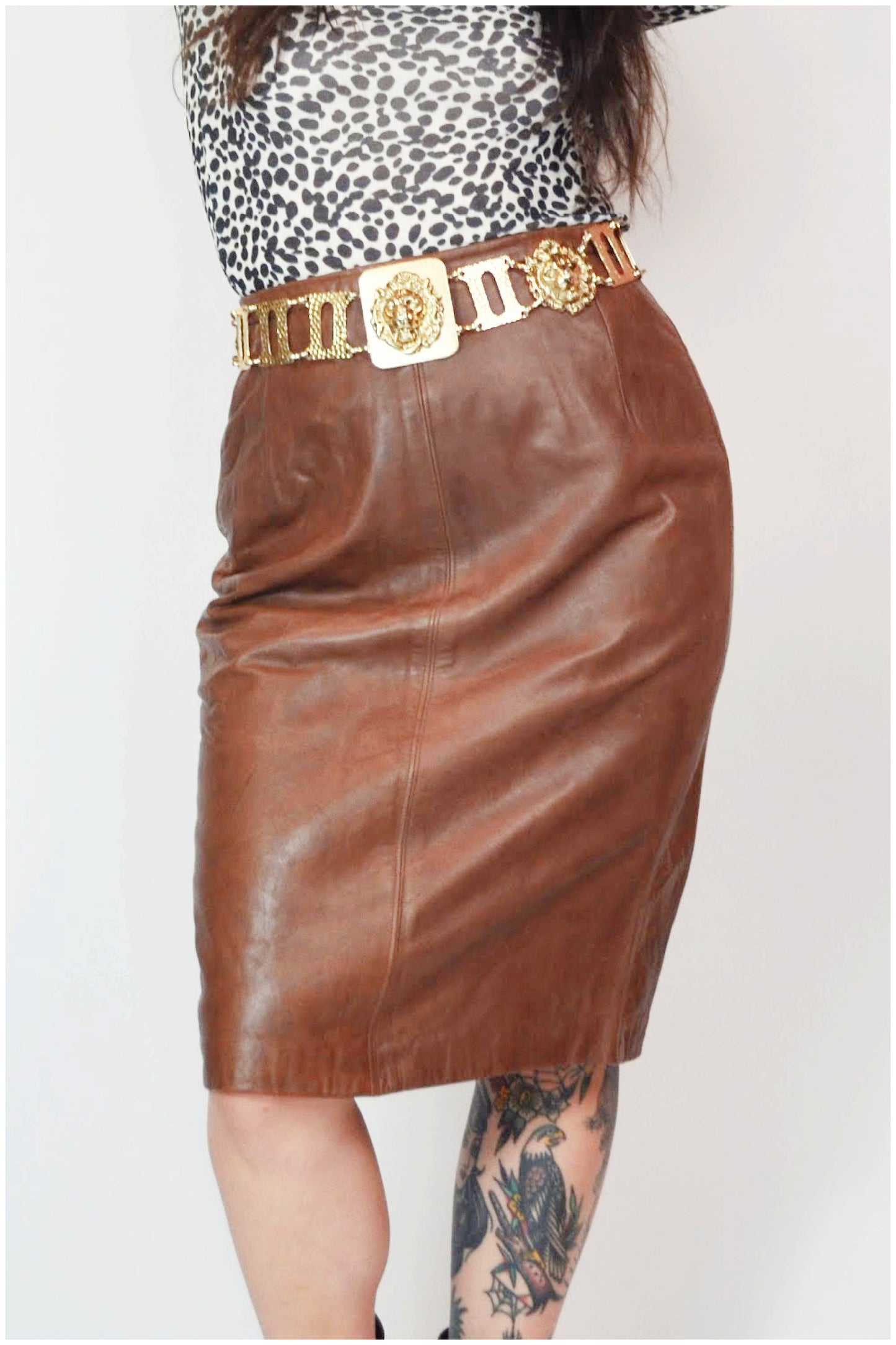 28 waist - 1980s GLORIA SACHS Brown Leather Wiggle Skirt Vintage 80s