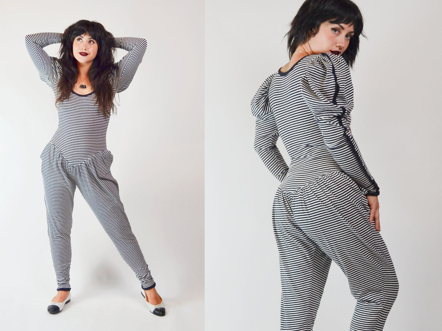 small - 1980s BETSEY JOHNSON PUNK Label Stripe Jumpsuit Selected by Old Moon Vintage