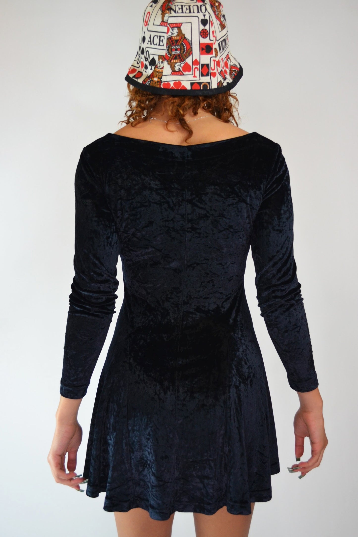 small medium - Vintage 90s Betsey Johnson Black Velvet Dress Long Sleeve Gothic Mini