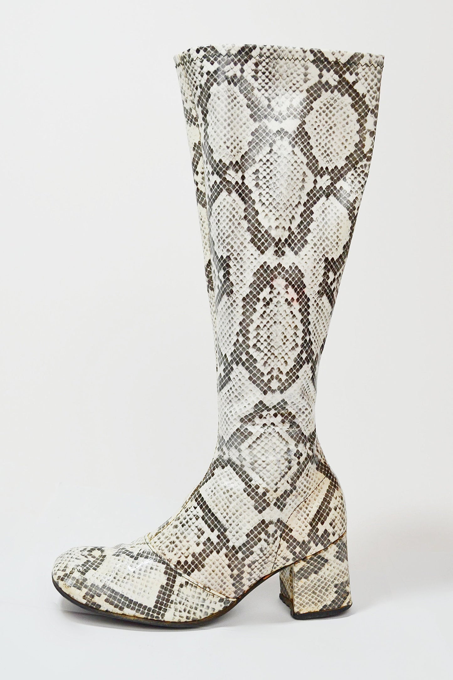 1960s Snakeskin Knee High Boots Vinyl Rock n Roll Kitten Heel Booties