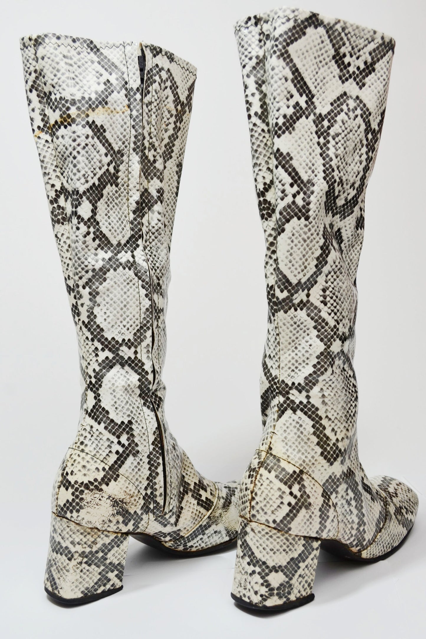 1960s Snakeskin Knee High Boots Vinyl Rock n Roll Kitten Heel Booties
