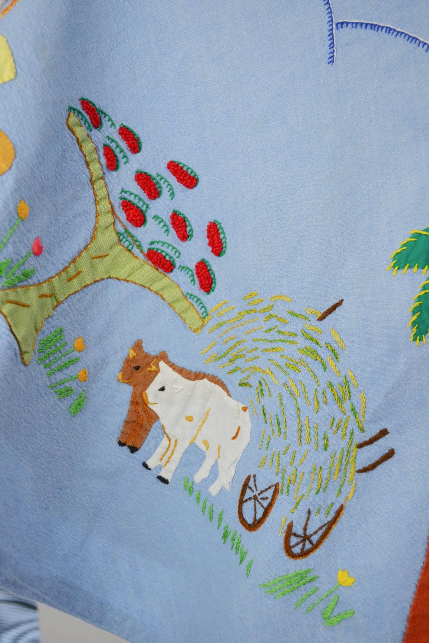 1950s Cotton Novelty Appliqued Handstitched Skirt Vintage 50s Circle Skirt