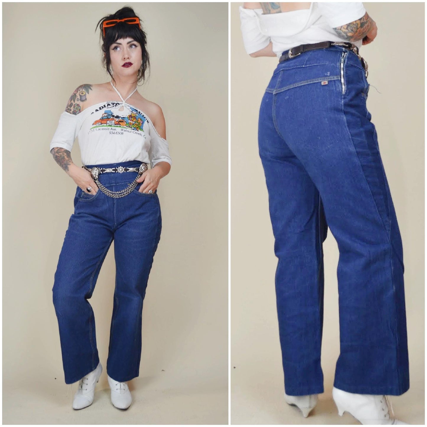 26 waist 1960s SIDE METAL ZIP Denim made in Canada Dark Blue Jeans Bootleg Cut